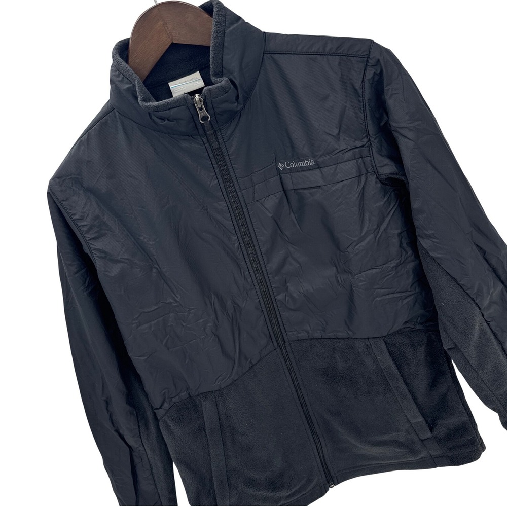 Columbia Mens Full Zip Jacket XL Black‎ Fleece Nylon Hybrid WB6762